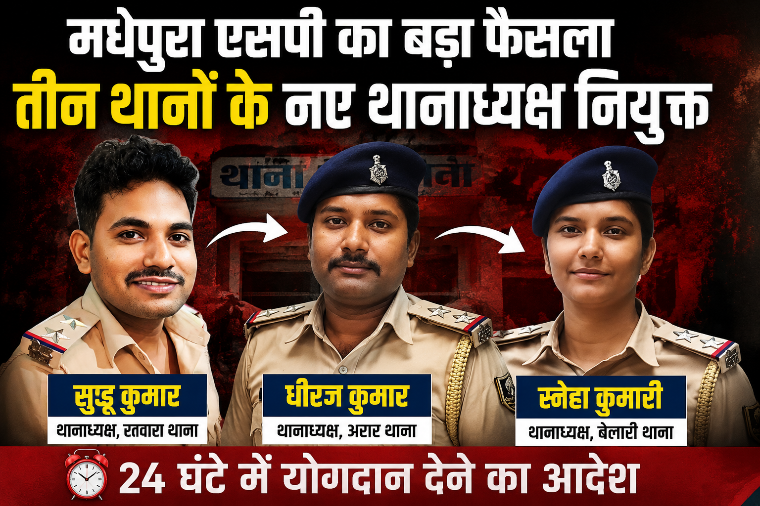 मधेपुरा SP का बड़ा फैसला! तीन थानों को मिले नए थानाध्यक्ष