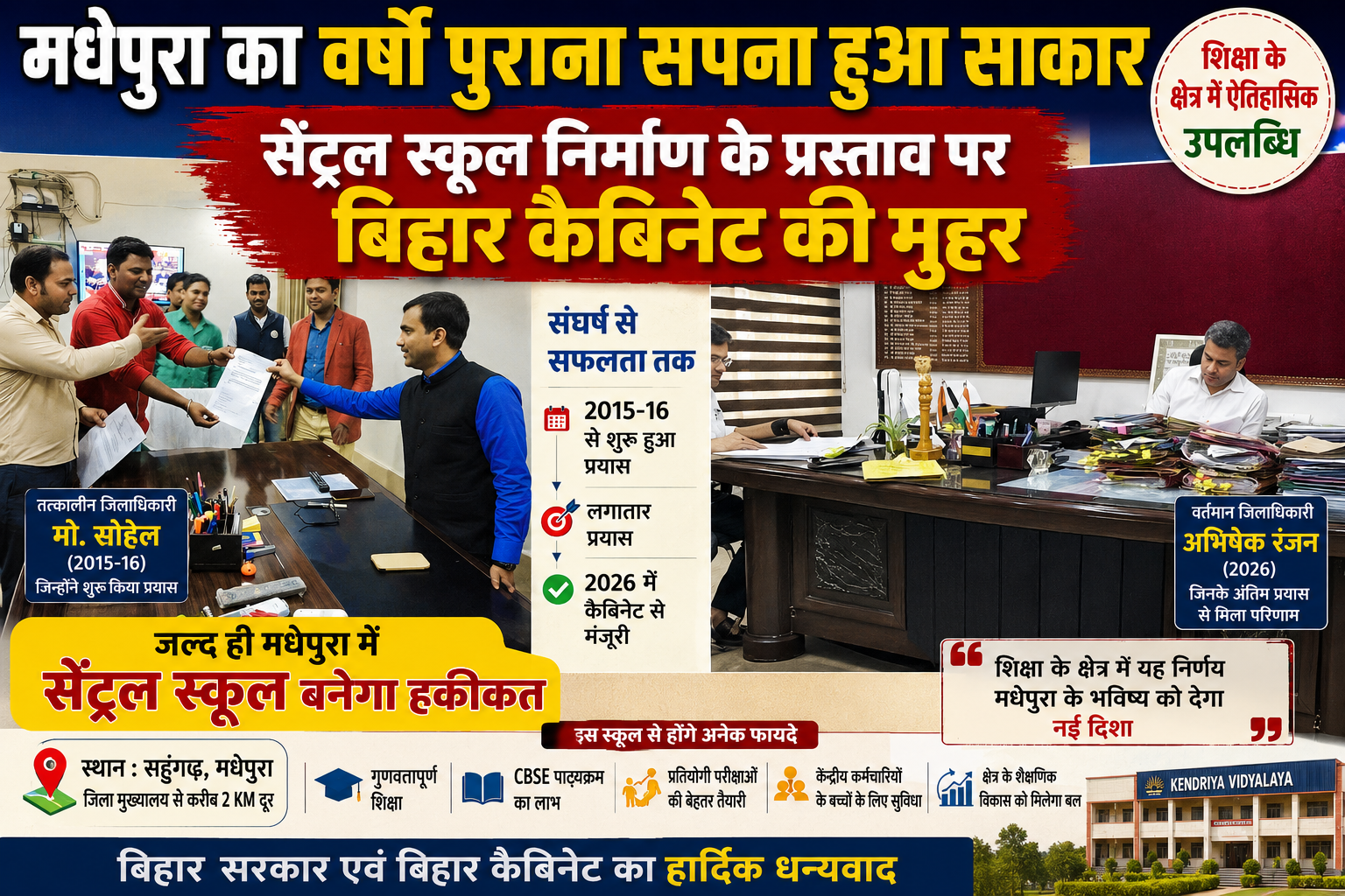 मधेपुरा का वर्षों पुराना सपना हुआ साकार, सेंट्रल स्कूल निर्माण के प्रस्ताव पर बिहार कैबिनेट की मुहर
